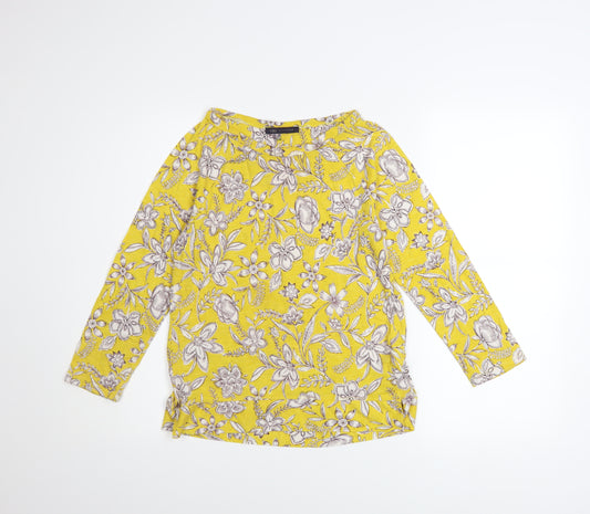 Marks and Spencer Women Yellow Floral 3/4 Sleeve Tunic T-Shirt UK 8