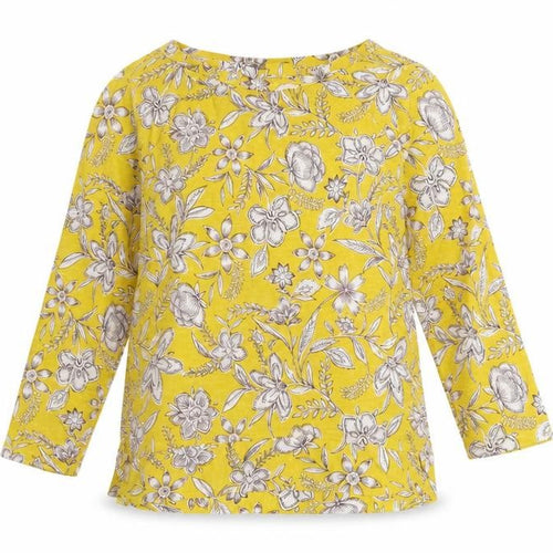 Marks and Spencer Women Yellow Floral 3/4 Sleeve Tunic T-Shirt UK 8