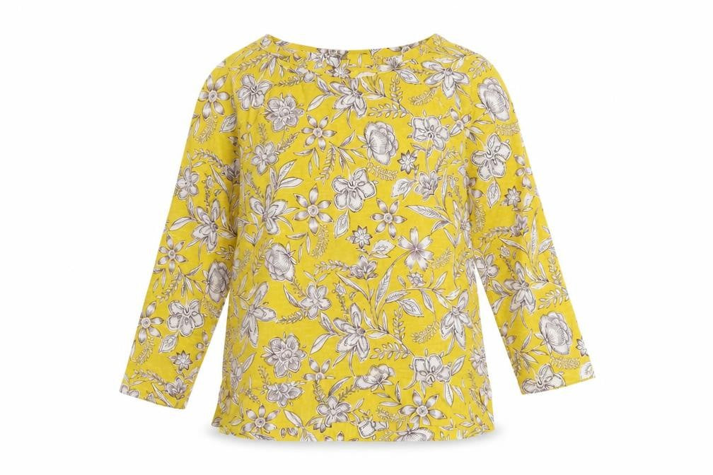 Marks and Spencer Women Yellow Floral 3/4 Sleeve Tunic T-Shirt UK 8