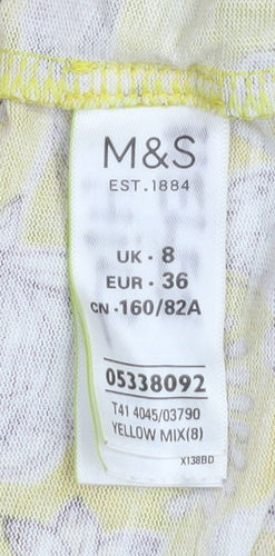 Marks and Spencer Women Yellow Floral 3/4 Sleeve Tunic T-Shirt UK 8