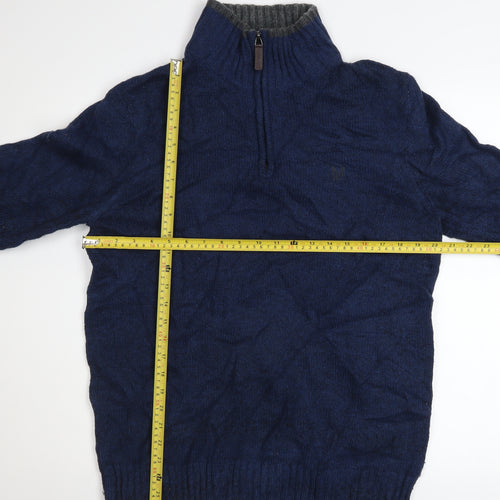 Crew Clothing Co. Men's Blue Wool 1/2 Zip Jumper Size M