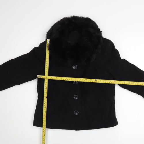 New Look Women Black Wool Blend Short Jacket with Faux Fur Collar UK 10