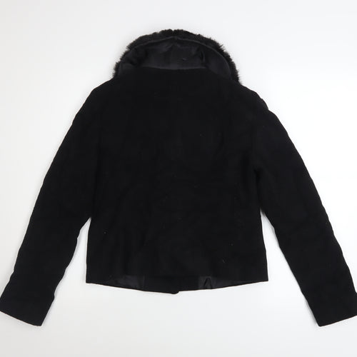 New Look Women Black Wool Blend Short Jacket with Faux Fur Collar UK 10
