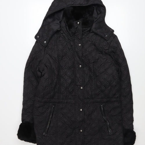 Marc New York Women's Black Quilted Hooded Mid-Length Coat M