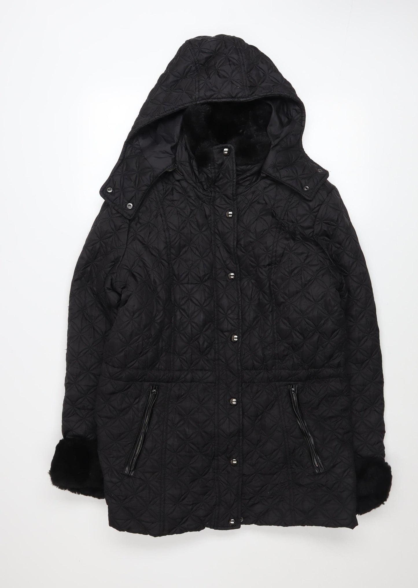 Marc New York Women's Black Quilted Hooded Mid-Length Coat M