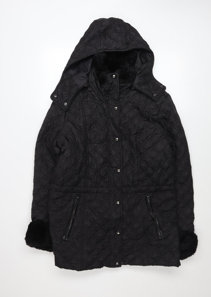 Marc New York Women's Black Quilted Hooded Mid-Length Coat M