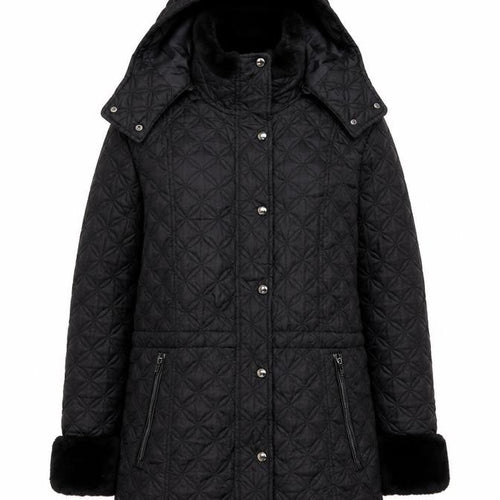 Marc New York Women's Black Quilted Hooded Mid-Length Coat M