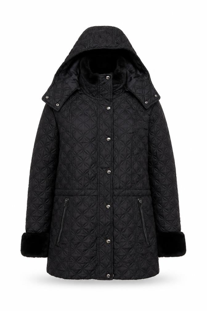 Marc New York Women's Black Quilted Hooded Mid-Length Coat M