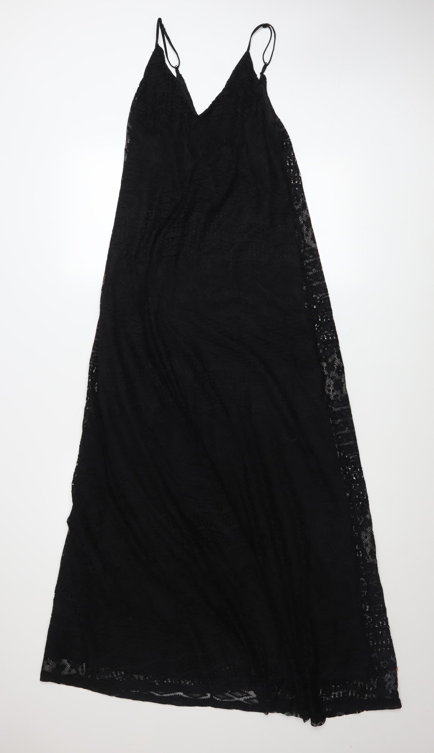ASOS Women’s Black Lace Slip Dress UK 10 Long V-Neck Sleeveless