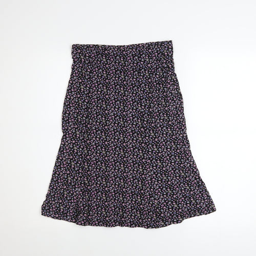 Hennes Womens Black Floral A-Line Viscose Stretch Midi Skirt Size S
