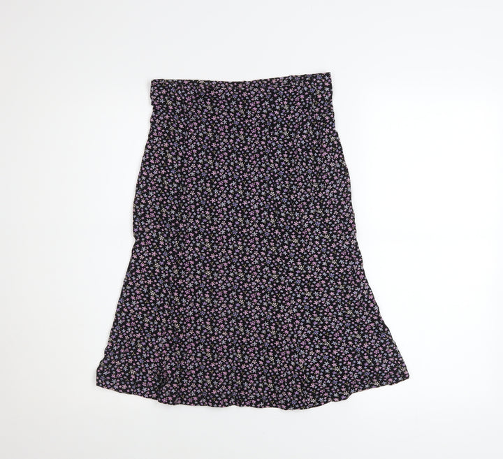Hennes Womens Black Floral A-Line Viscose Stretch Midi Skirt Size S