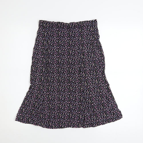Hennes Womens Black Floral A-Line Viscose Stretch Midi Skirt Size S