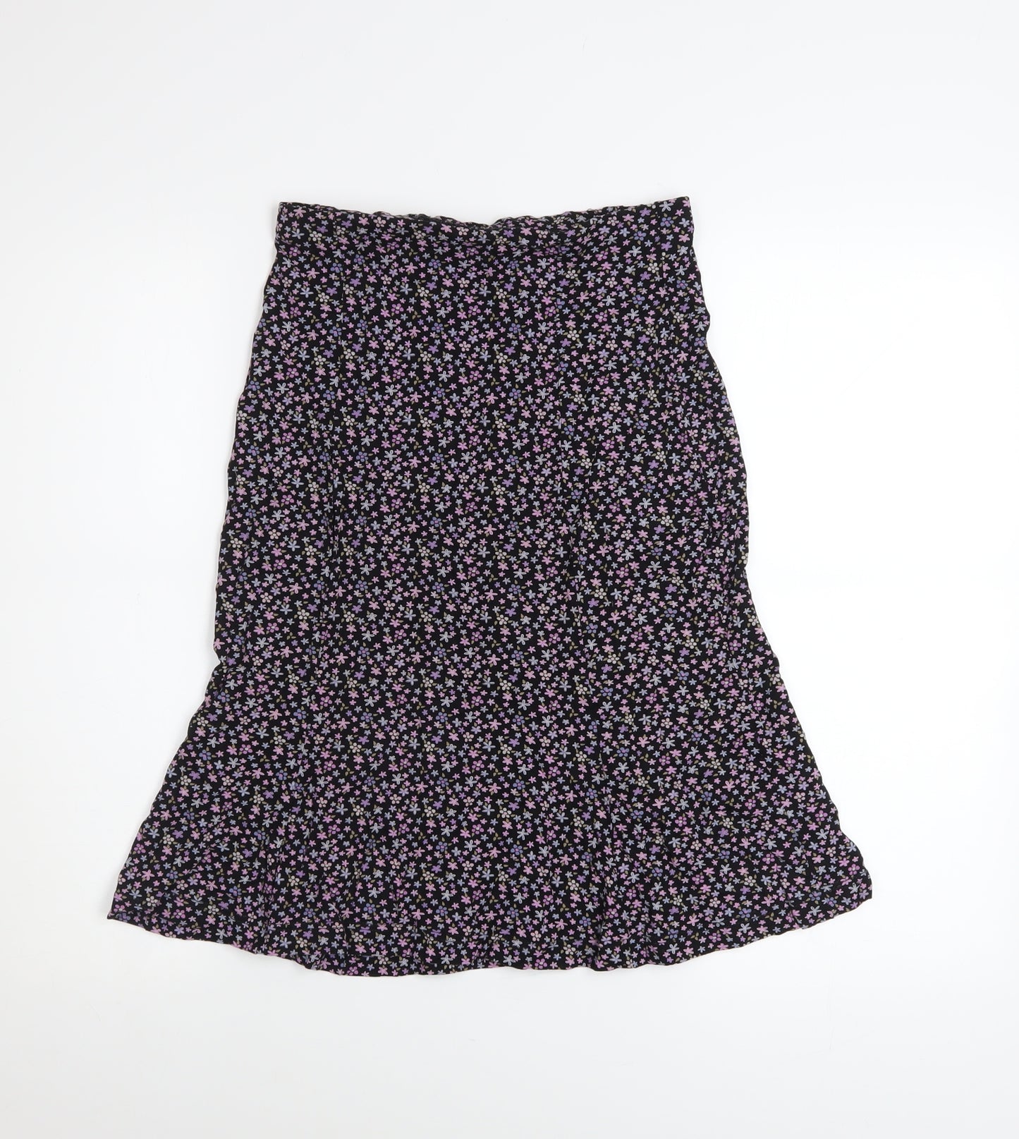 Hennes Womens Black Floral A-Line Viscose Stretch Midi Skirt Size S