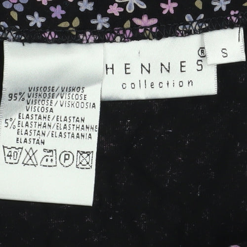 Hennes Womens Black Floral A-Line Viscose Stretch Midi Skirt Size S