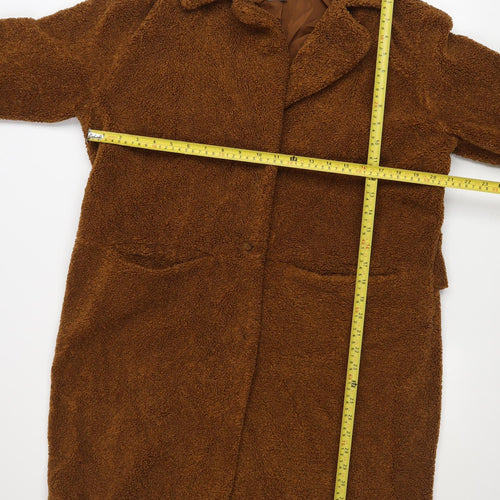 Next Women Brown Long Teddy Overcoat Size 14 Lined Polyester Coat