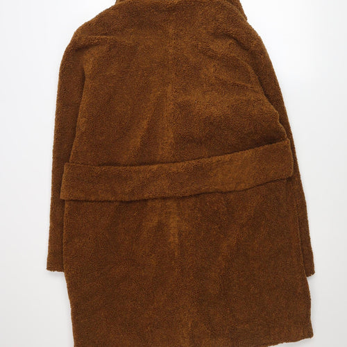 Next Women Brown Long Teddy Overcoat Size 14 Lined Polyester Coat