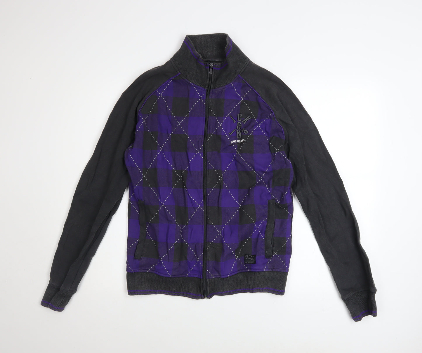 Jack & Jones Men's Dark Grey Purple Full Zip Sweatshirt M