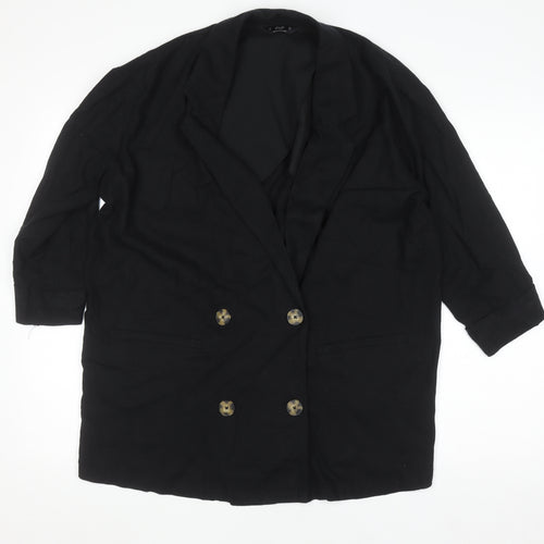 F&F Womens Black Linen Blend Double-Breasted Blazer UK 14