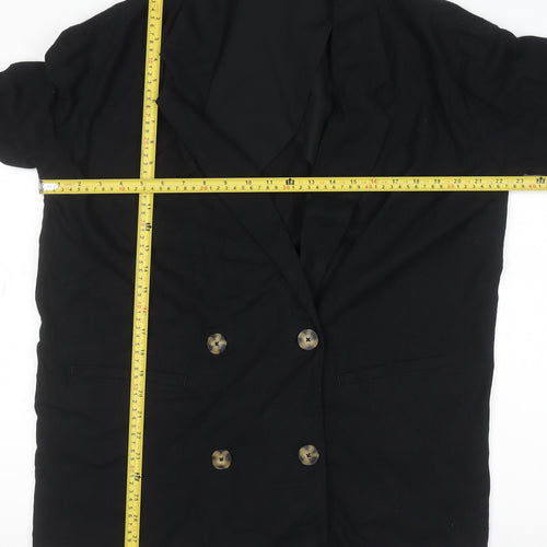 F&F Womens Black Linen Blend Double-Breasted Blazer UK 14