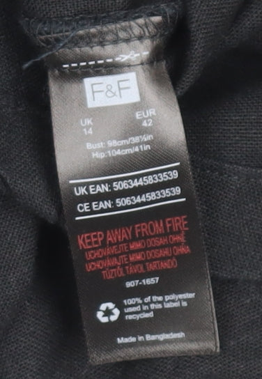 F&F Womens Black Linen Blend Double-Breasted Blazer UK 14