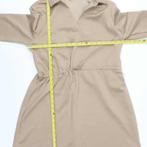 Primark Women Beige Collared Long Sleeve Shirt Dress L
