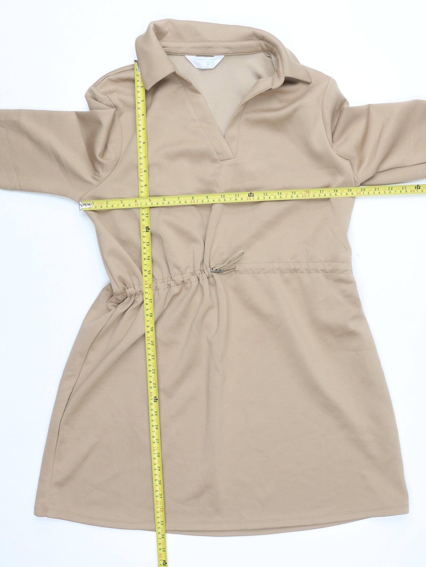 Primark Women Beige Collared Long Sleeve Shirt Dress L