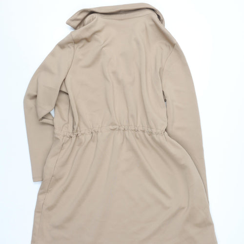 Primark Women Beige Collared Long Sleeve Shirt Dress L