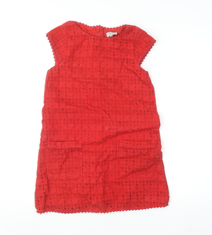 Next Girls Red Lace Shift Dress 9 Years Knee Length Cap Sleeve