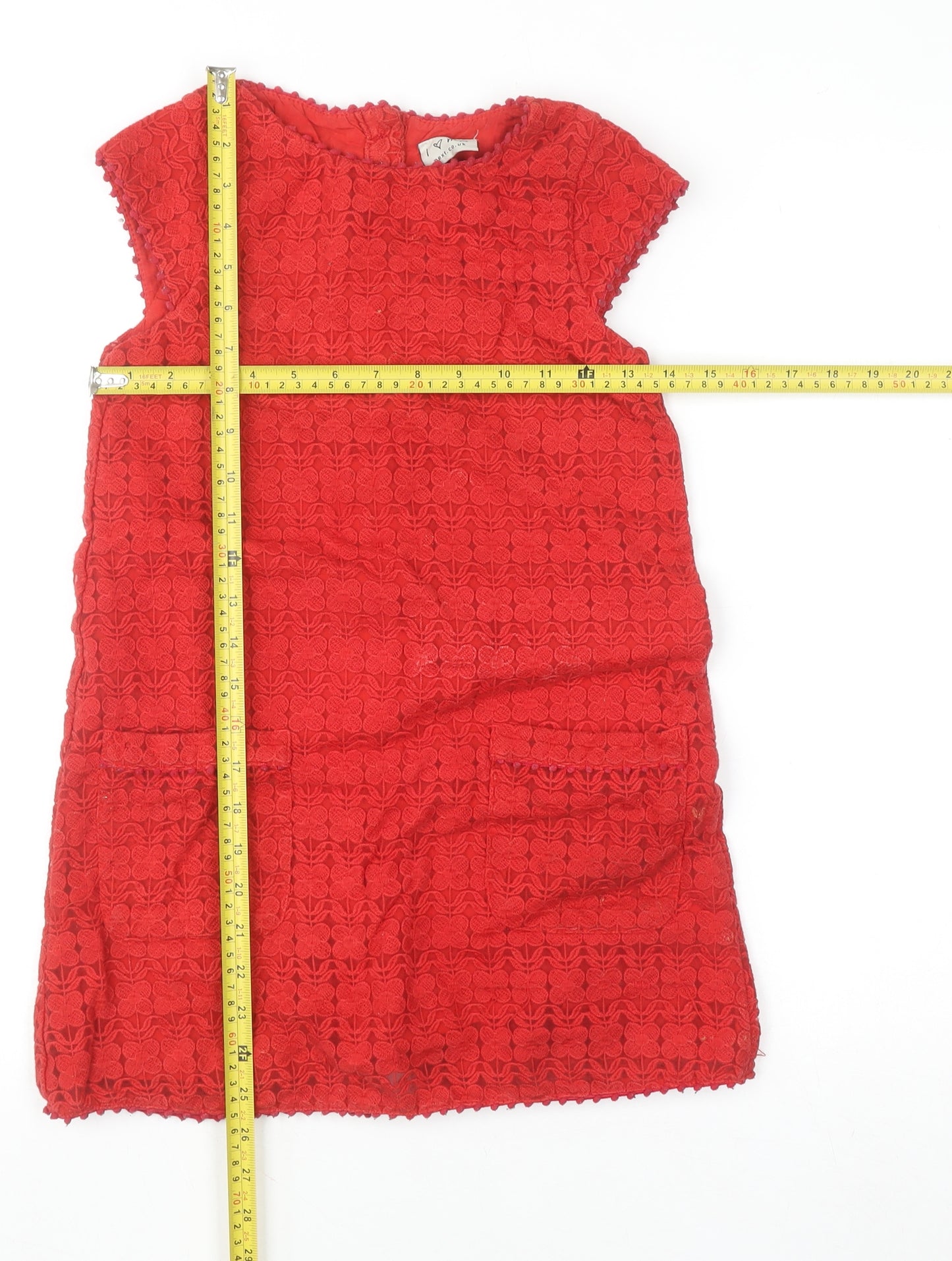 Next Girls Red Lace Shift Dress 9 Years Knee Length Cap Sleeve