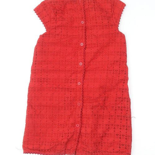 Next Girls Red Lace Shift Dress 9 Years Knee Length Cap Sleeve