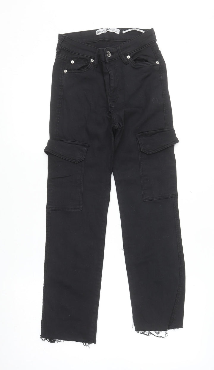 Bershka Womens Black Slim Cargo Jeans Size 4