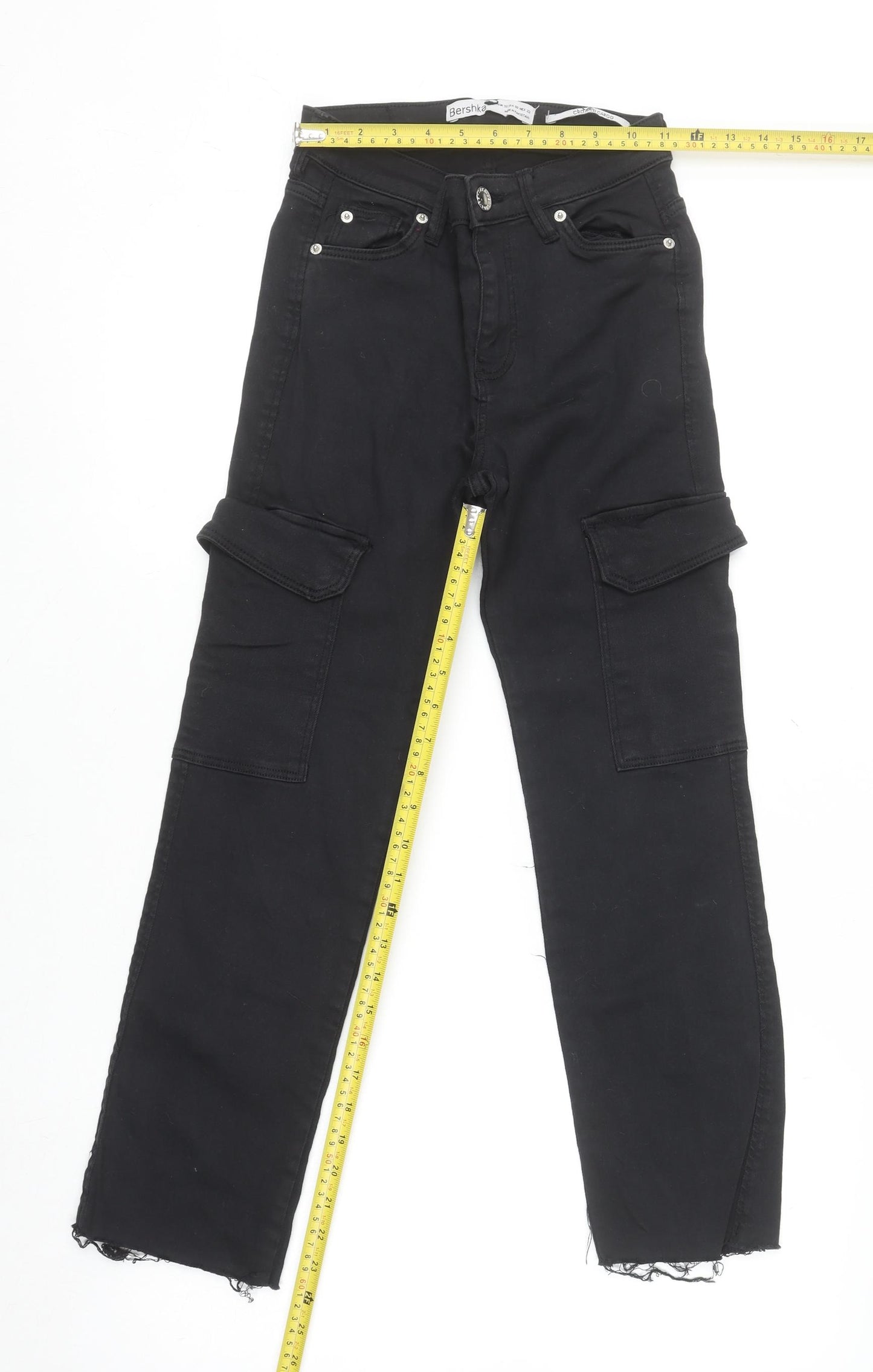 Bershka Womens Black Slim Cargo Jeans Size 4