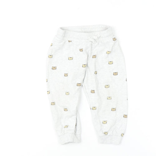H&M Unisex Baby Grey Bear Print Cotton Jogger Trousers 18-24 Months
