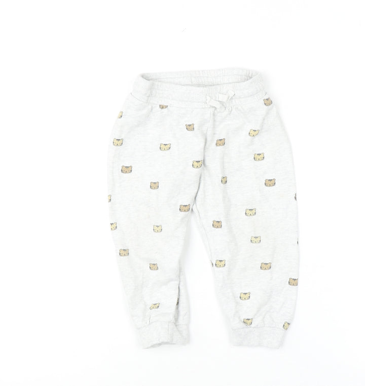 H&M Unisex Baby Grey Bear Print Cotton Jogger Trousers 18-24 Months