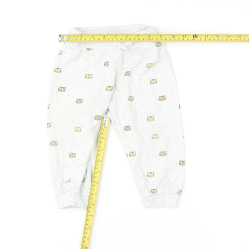 H&M Unisex Baby Grey Bear Print Cotton Jogger Trousers 18-24 Months