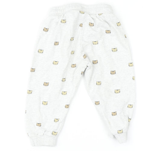 H&M Unisex Baby Grey Bear Print Cotton Jogger Trousers 18-24 Months