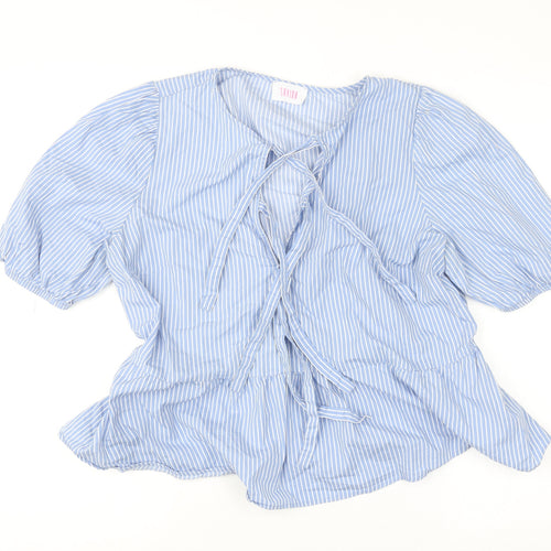 Savida Women’s Blue Striped Cotton Tunic Blouse Size 14 Puff Sleeve