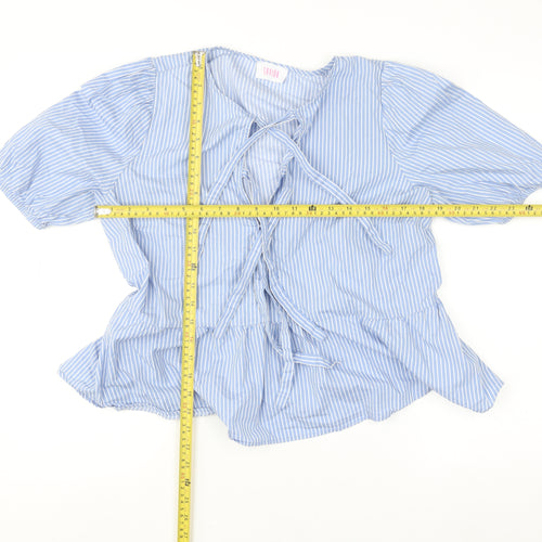 Savida Women’s Blue Striped Cotton Tunic Blouse Size 14 Puff Sleeve