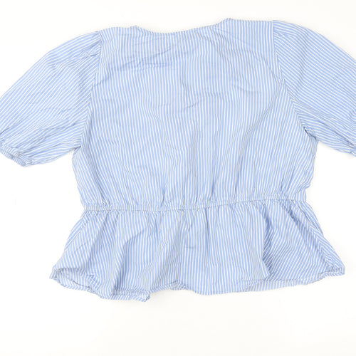 Savida Women’s Blue Striped Cotton Tunic Blouse Size 14 Puff Sleeve