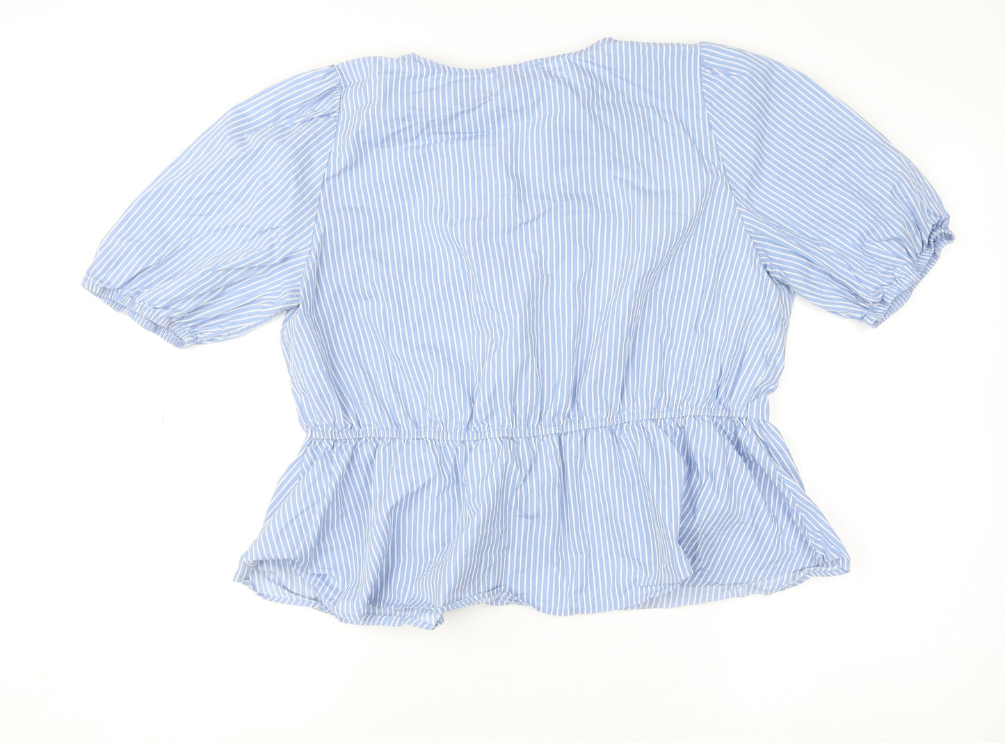 Savida Women’s Blue Striped Cotton Tunic Blouse Size 14 Puff Sleeve