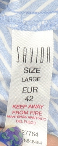 Savida Women’s Blue Striped Cotton Tunic Blouse Size 14 Puff Sleeve