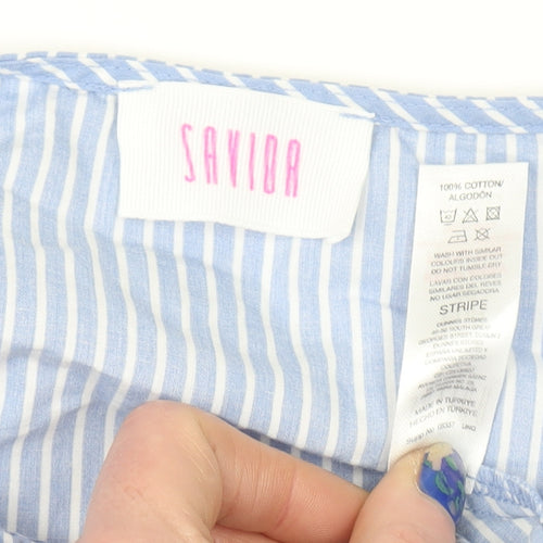 Savida Women’s Blue Striped Cotton Tunic Blouse Size 14 Puff Sleeve