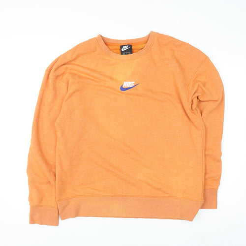 Nike Men's Orange Pullover Sweatshirt M Crew Neck Logo Sportswear