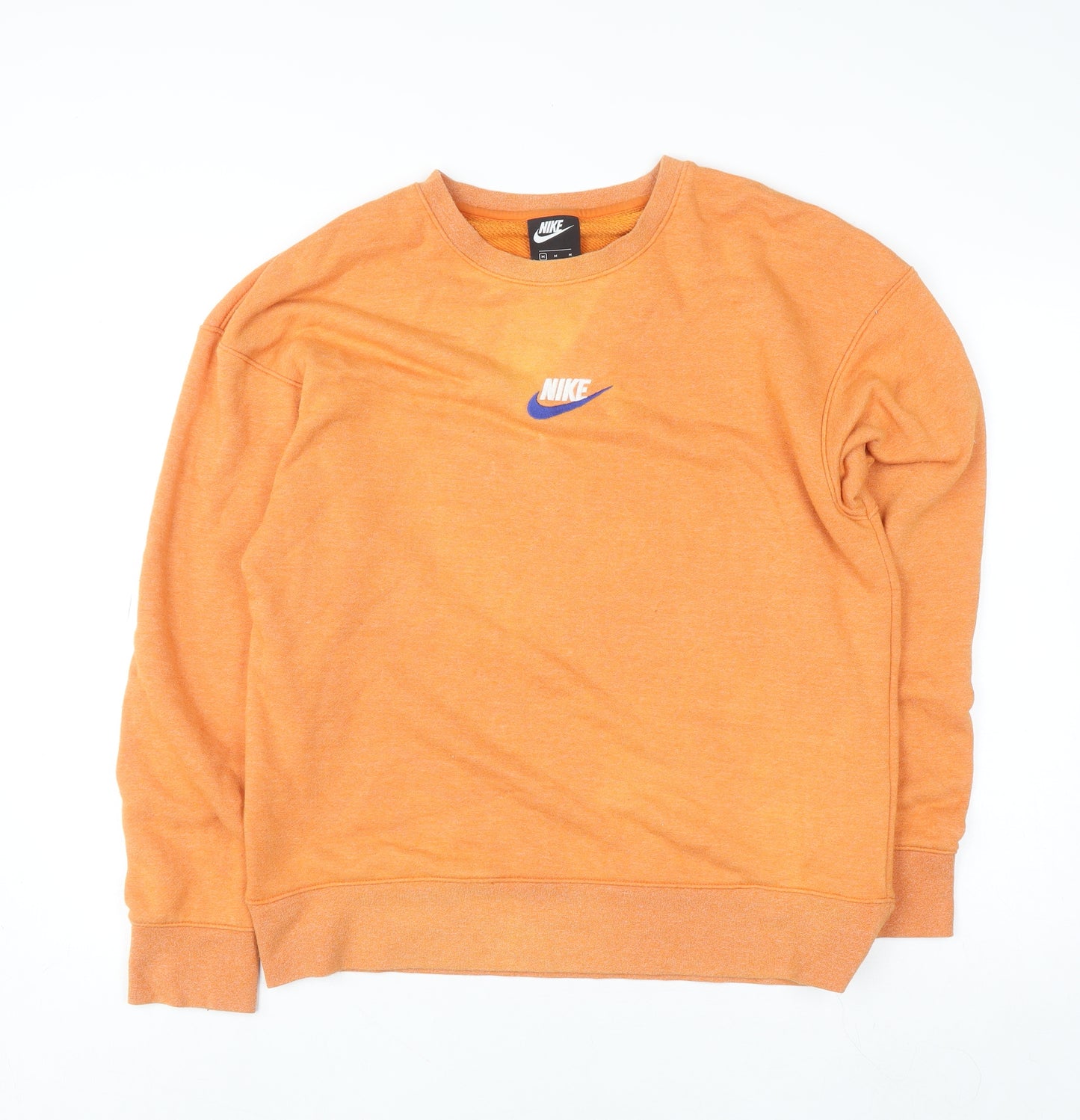 Nike Men's Orange Pullover Sweatshirt M Crew Neck Logo Sportswear