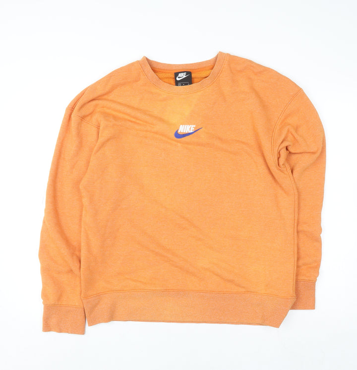 Nike Men's Orange Pullover Sweatshirt M Crew Neck Logo Sportswear