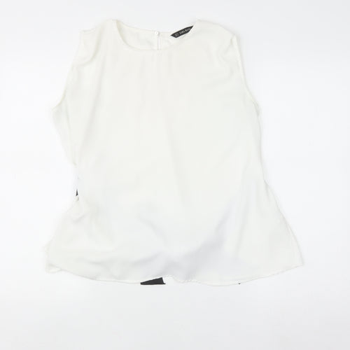 Zara Basic Women's White Sleeveless Bow Tie Blouse UK 12