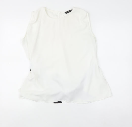 Zara Basic Women's White Sleeveless Bow Tie Blouse UK 12