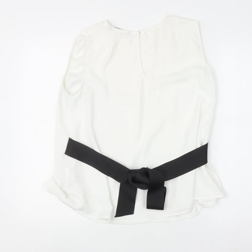 Zara Basic Women's White Sleeveless Bow Tie Blouse UK 12