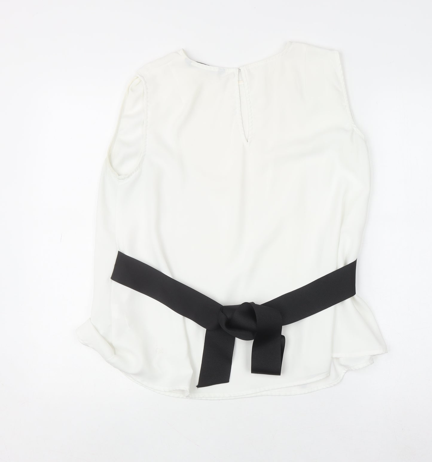 Zara Basic Women's White Sleeveless Bow Tie Blouse UK 12