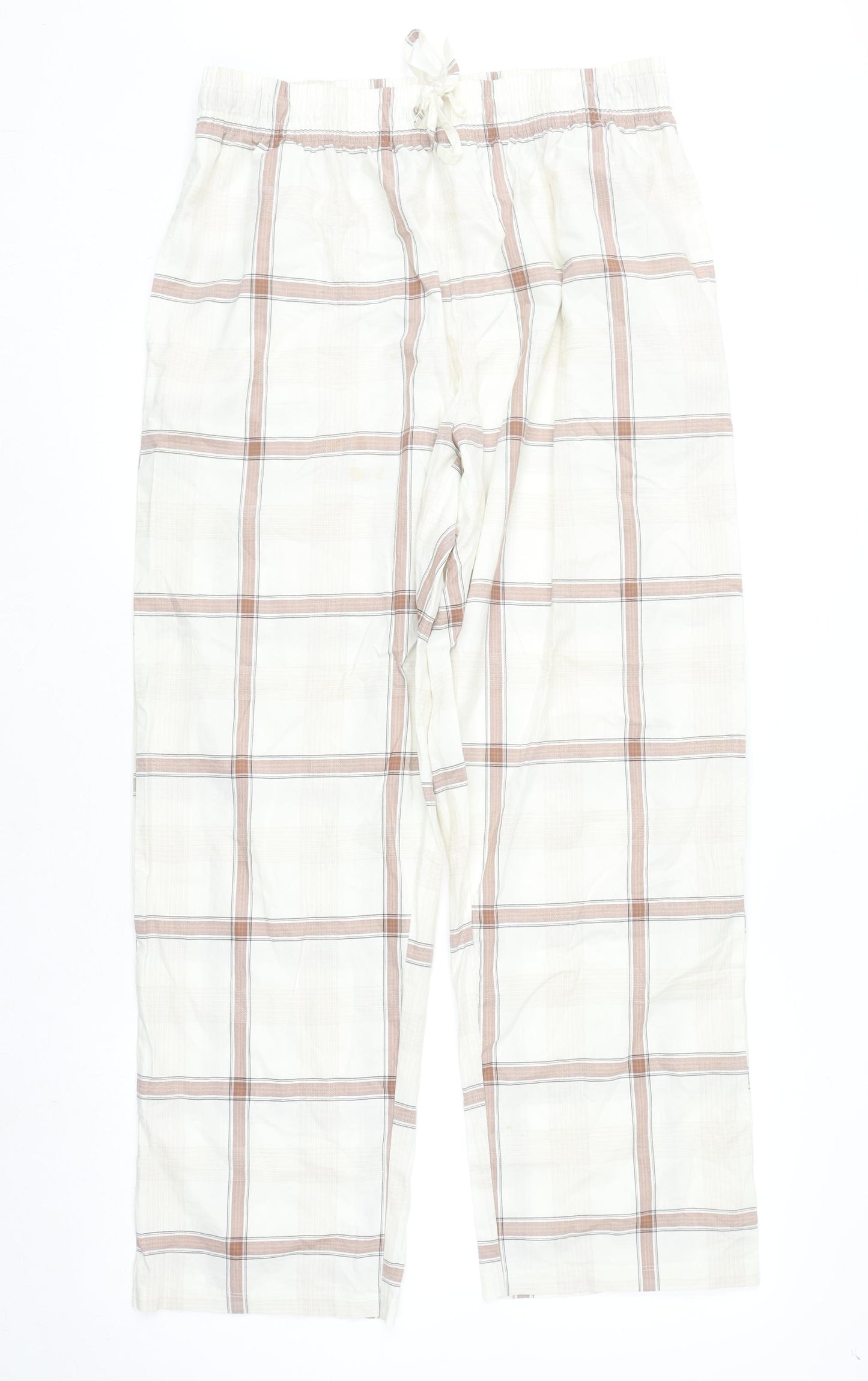 Next Womens Beige Check Cotton Pyjama Pants M Regular Fit